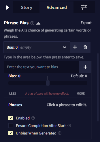 NovelAI Advanced settings